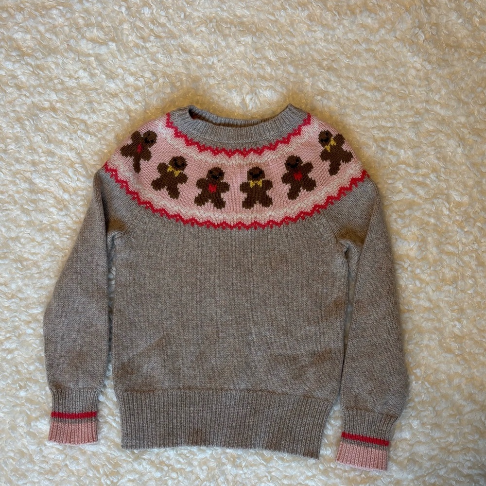 Mini Boden Fair Isle Festive Sweater with Gingerbread Pattern